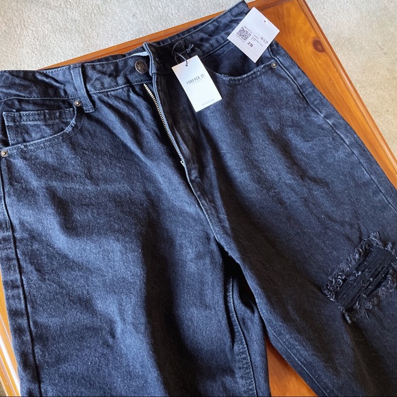 New| Forever 21 Black Ripped Wide Leg Jeans - Picture 3 of 4